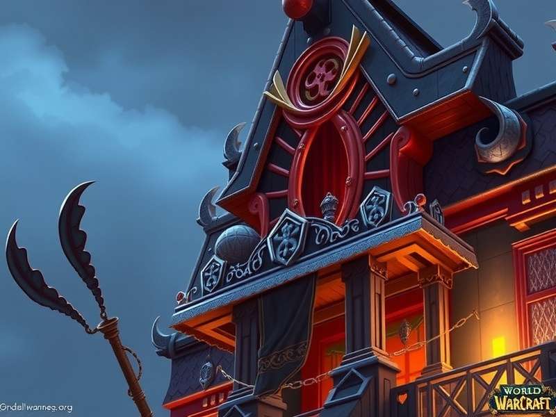 Concept art of a fantasy player house with Horde banners