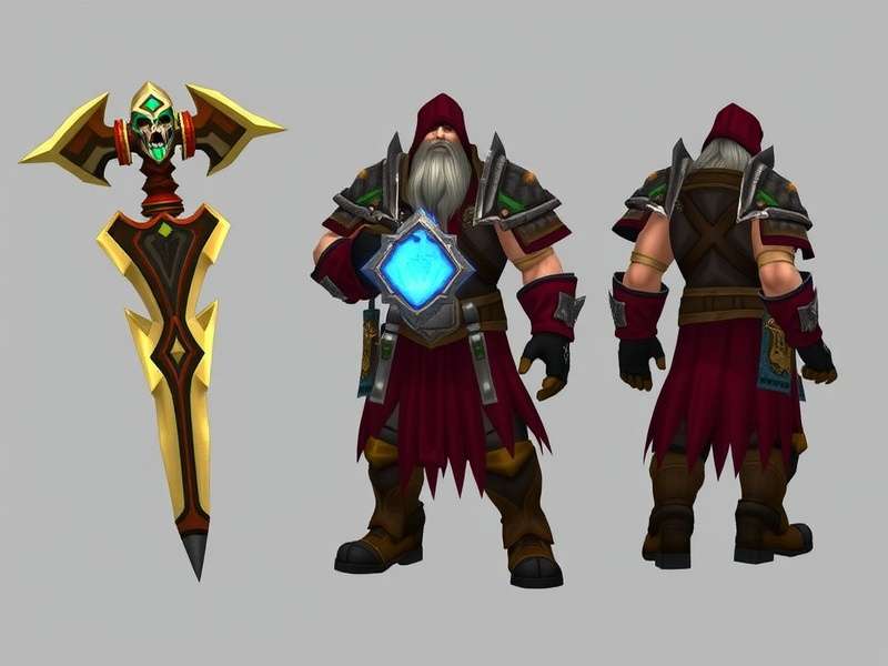 Concept art of a WoW character in Icecrown Citadel raid gear inspecting their armory interface