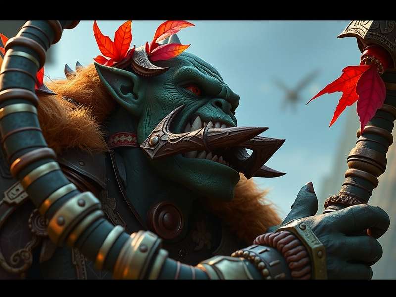 Epic cinematic portrayal of a Warcraft Orc warrior in armor