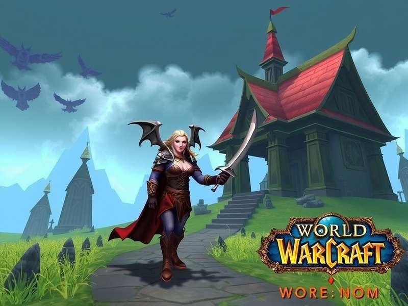 World of Warcraft gameplay scene with characters in a fantasy landscape