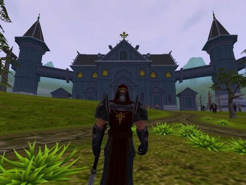 World of Warcraft epic fantasy landscape with mountains and castle