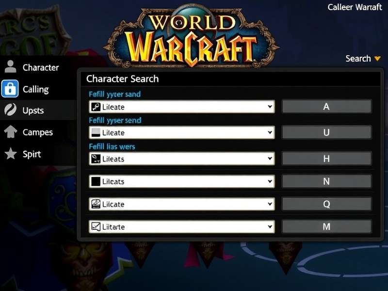 World of Warcraft character search dashboard showing character stats, realms and rankings