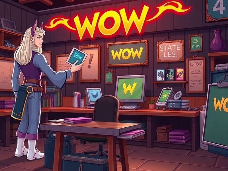 World of Warcraft Wow Store showcase with epic armor and weapons displayed in a grand hall