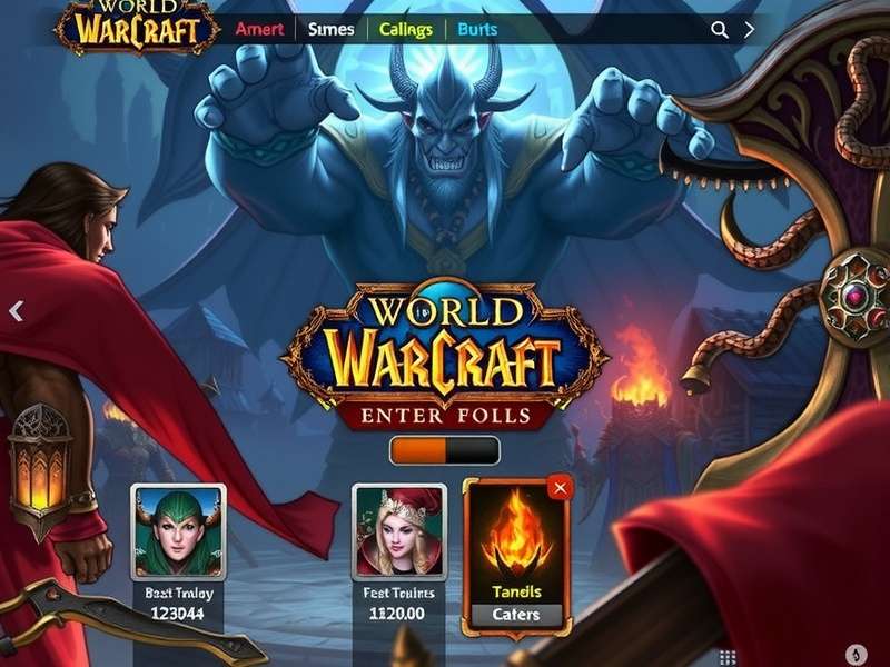 World of Warcraft epic fantasy landscape featuring the Horde and Alliance symbols in a majestic dark golden theme