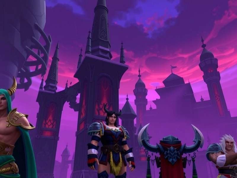 World of Warcraft Shadowlands key art featuring the Covenants and the Arbiter