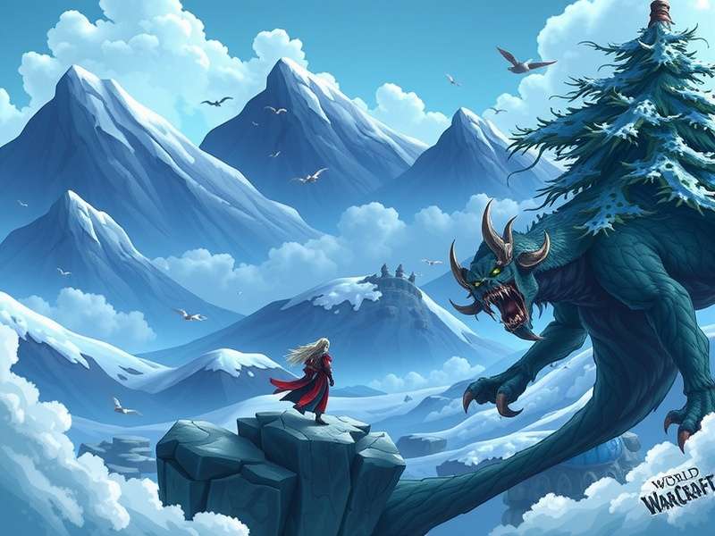 World of Warcraft epic fantasy landscape featuring Alliance and Horde symbols